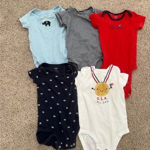 Set of 5 Baby Boy 6 Months Carter’s Short Sleeve Bodysuits Red White Blue